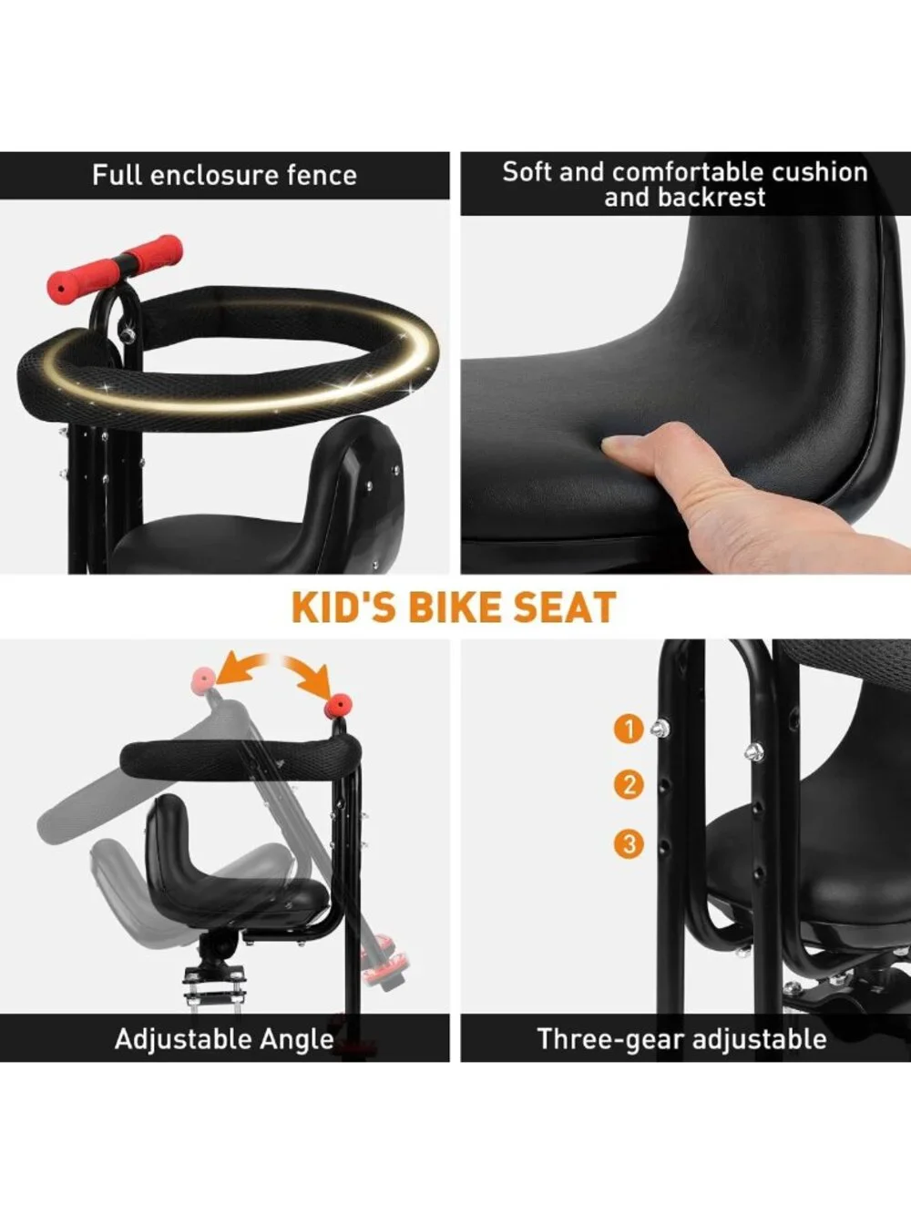 Front Child Carrier Bike Seat for Kids 2-4 Years, Safe Bicycle Chair, 55 lbs